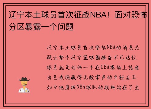 辽宁本土球员首次征战NBA！面对恐怖分区暴露一个问题